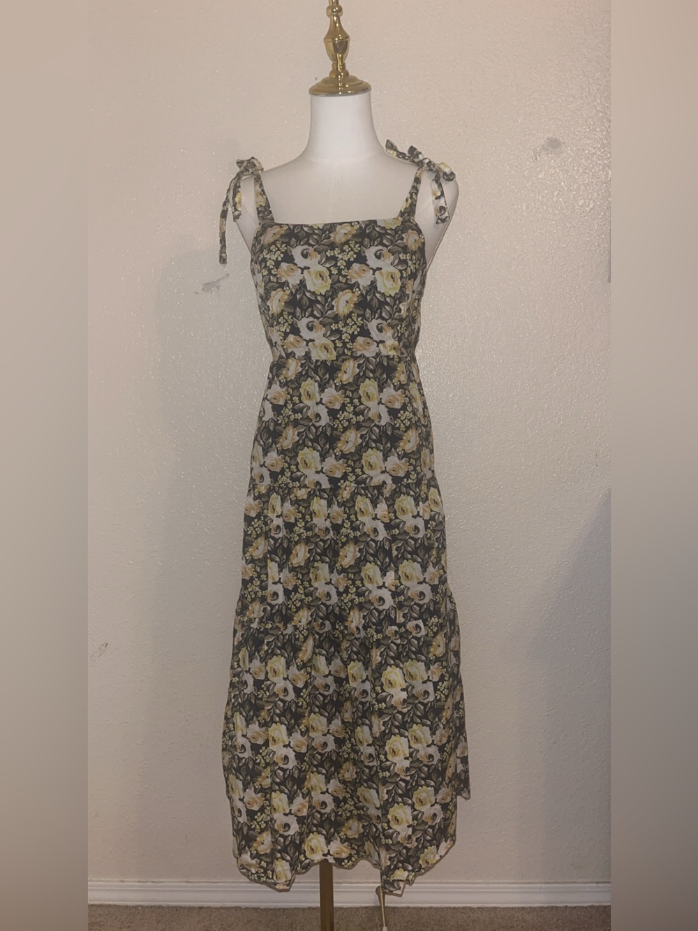 Time and Tru Black Floral Tie-Shoulder Maxi Dress